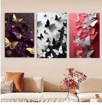 3-Piece Butterfly Wall Art – Floral & Nature Design